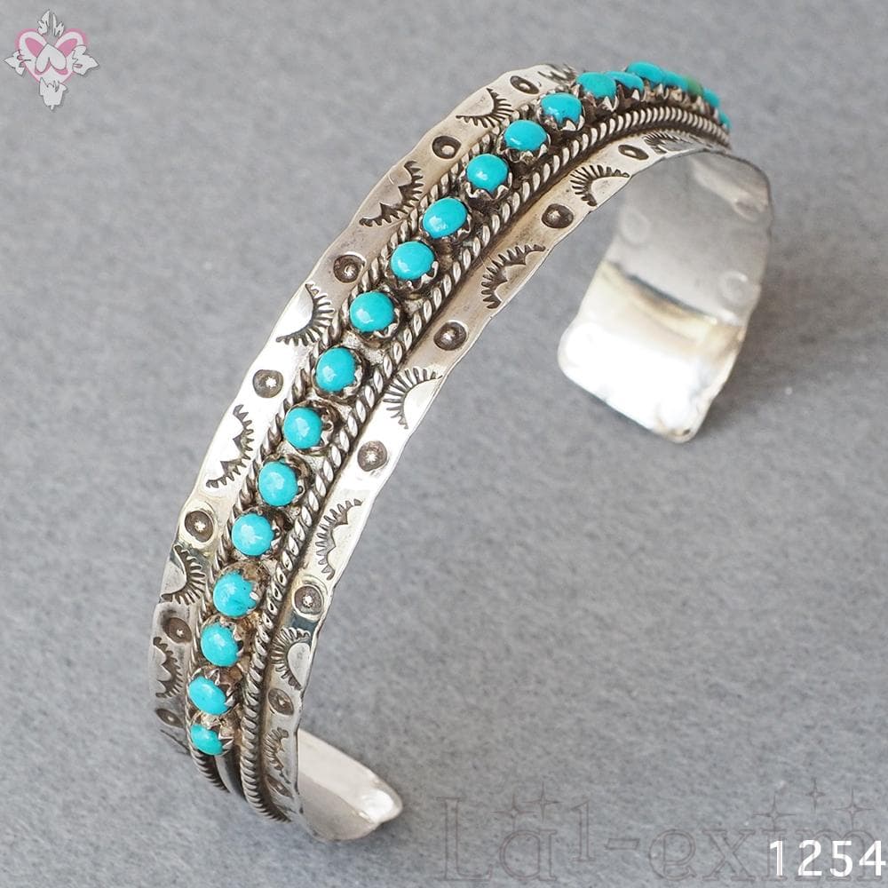 ターコイズ ２１個 シルバー 銀 インディアンジュエリー ズニ族 刻印 バングル