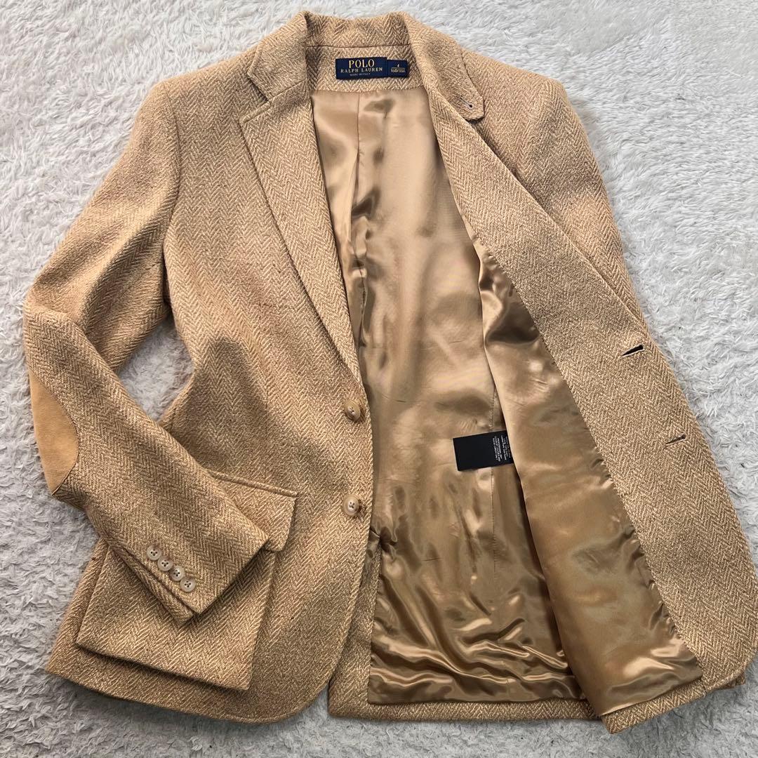 POLOラルフローレン ヘリンボーン 肘パッチ 麻 絹テーラードジャケットM位