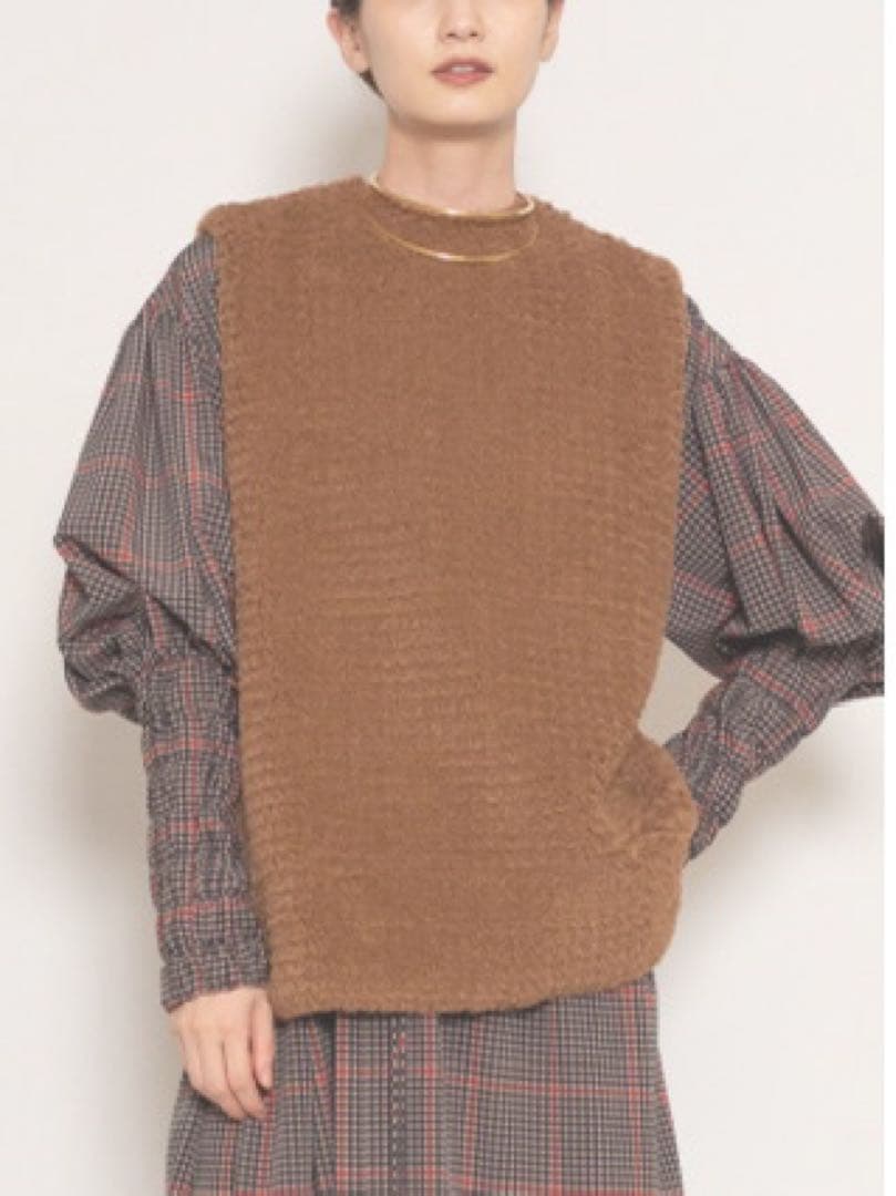 HYKE ハイク　エコファー　フェイクファー　ベスト　カーキグレー　サイズ01