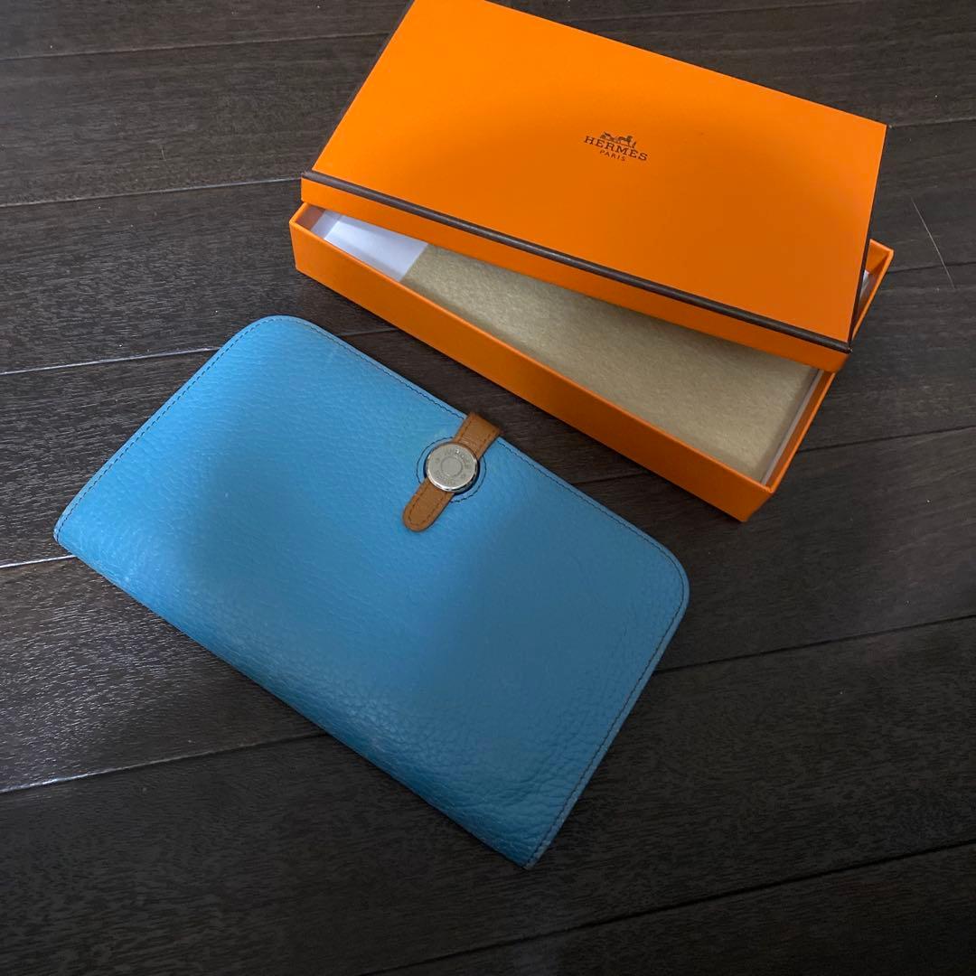 最終値引 HERMÈS (エルメス)ドゴン水色 レザー 長財布 箱付き
