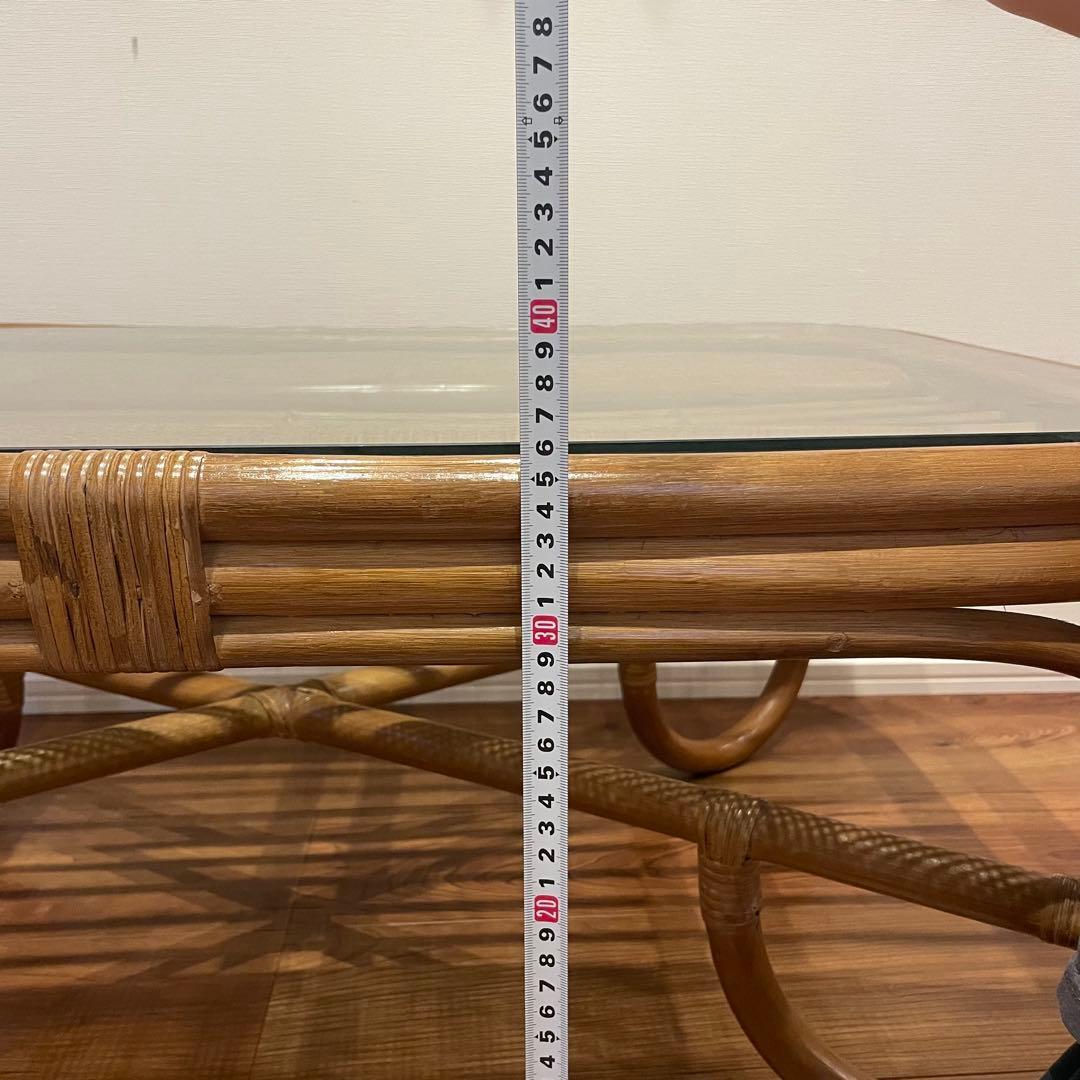 ✨【美品】✨昭和レトロ ラタン ガラス天板 センターテーブル ローテーブル