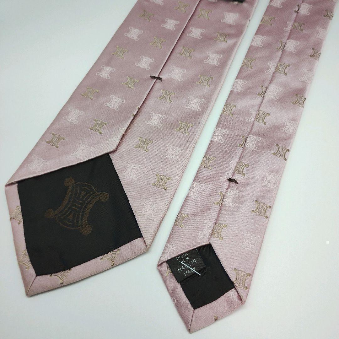 【美品】セリーヌ ネクタイ ピンク マカダム柄 光沢 高級【イタリア製】