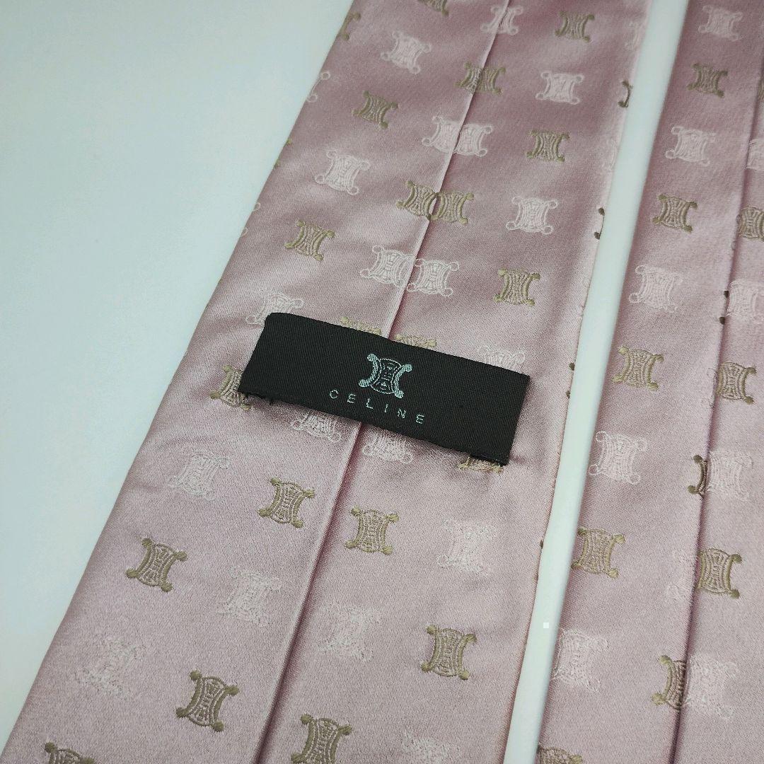 【美品】セリーヌ ネクタイ ピンク マカダム柄 光沢 高級【イタリア製】