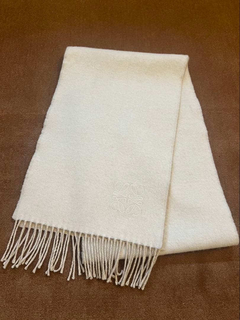 LOEWE リバーシブルマフラー ホワイト/ベージュ