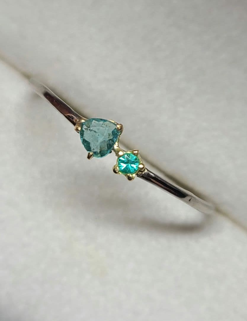 ダブルネオン!!★ブラジルバターリャパライバトルマリン2pcリング18金★