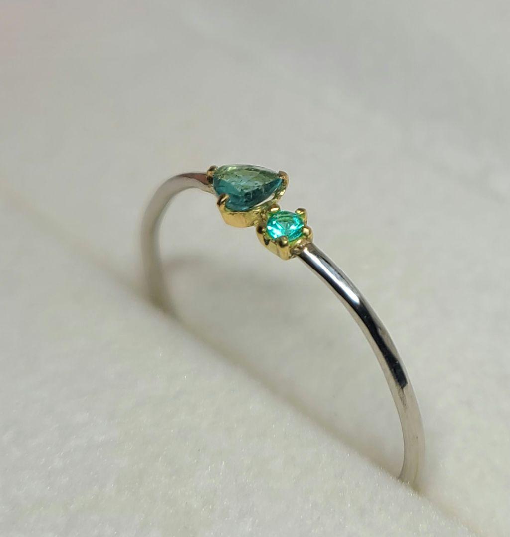 ダブルネオン!!★ブラジルバターリャパライバトルマリン2pcリング18金★