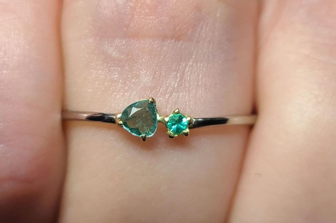 ダブルネオン!!★ブラジルバターリャパライバトルマリン2pcリング18金★