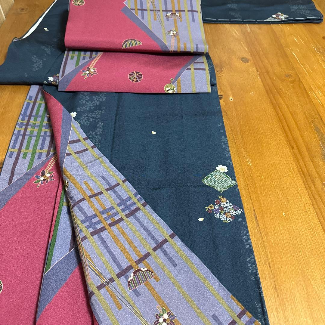 やまと誂製　正絹小紋　名古屋帯　長襦袢　帯締め　しつけ糸付き　４点セット