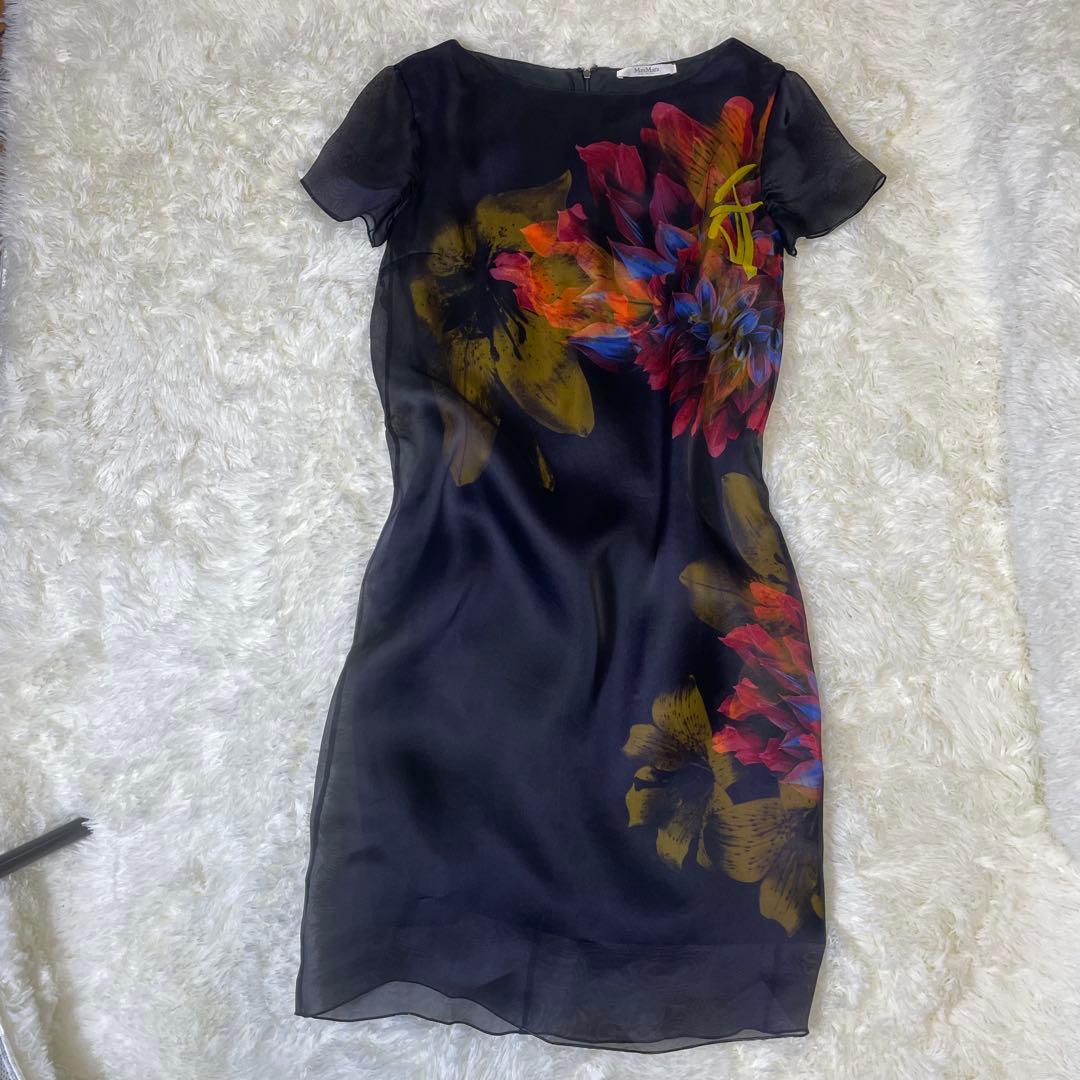美品　Max Mara シルク　白タグ Lサイズ 花柄ワンピース