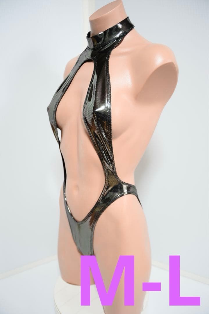 メタリックグレー ワンピース水着 ハイネック