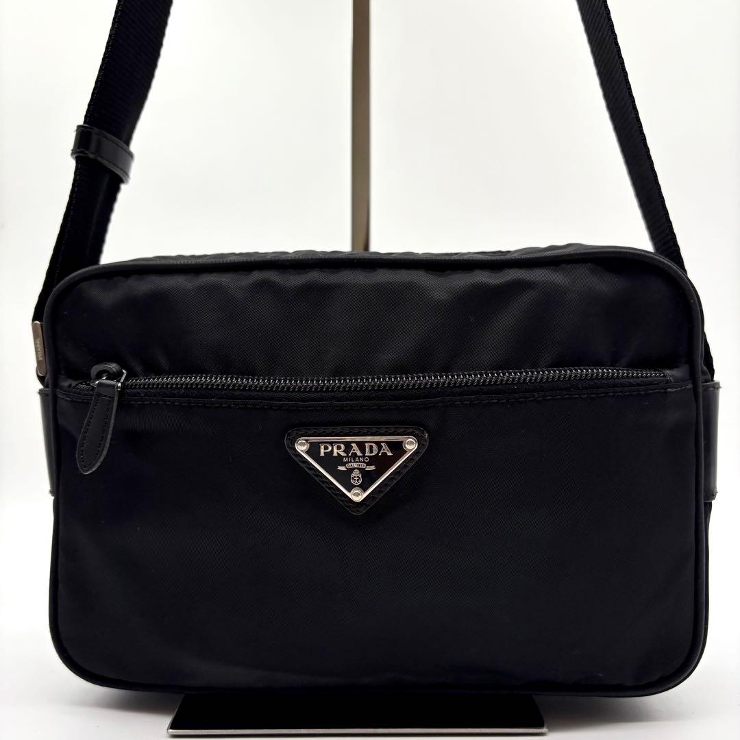【極美品】PRADA カメラ ショルダーバッグ テスートナイロン レザー 黒
