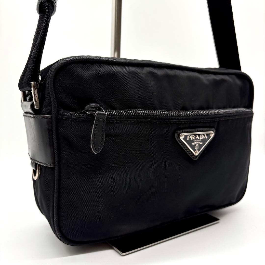 【極美品】PRADA カメラ ショルダーバッグ テスートナイロン レザー 黒