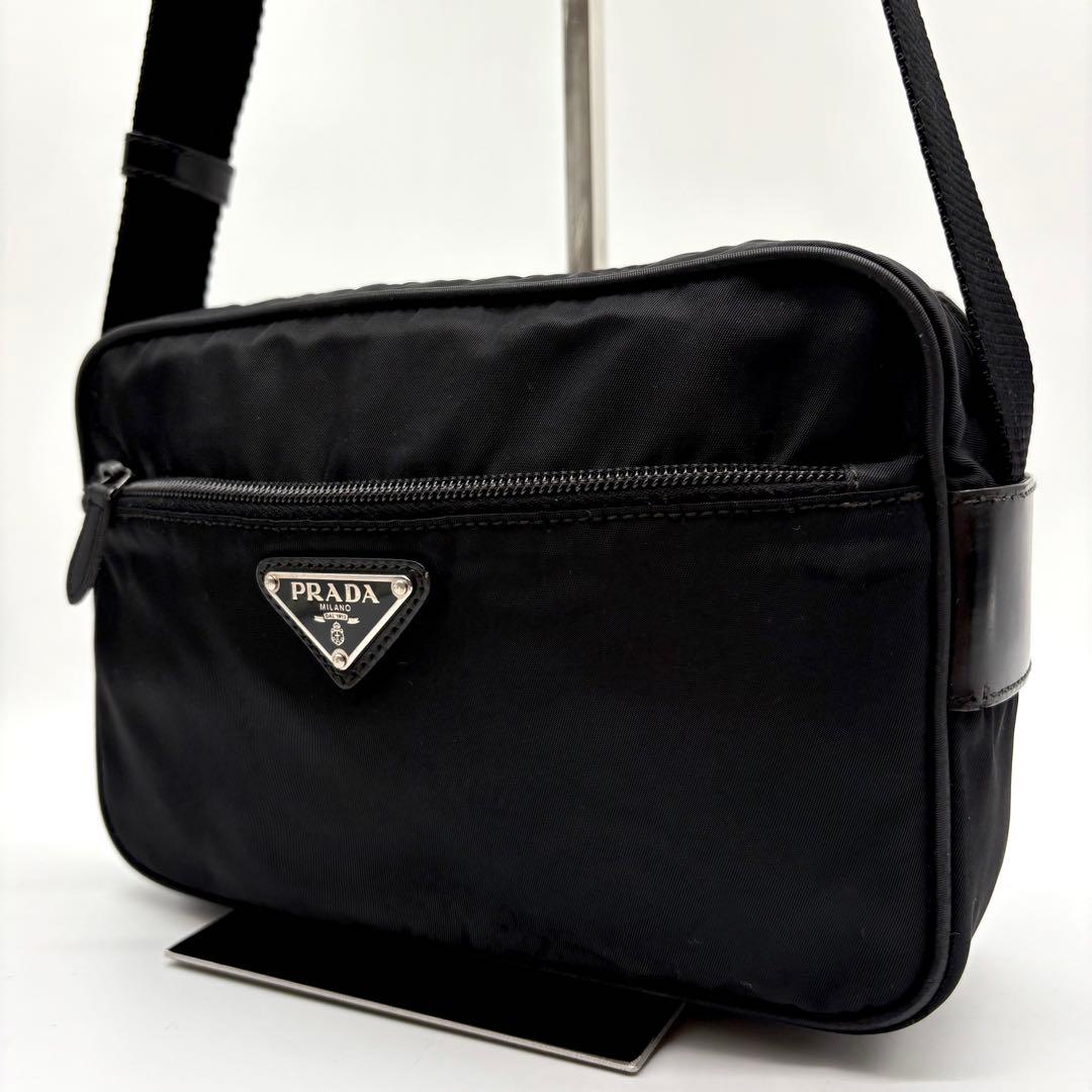 【極美品】PRADA カメラ ショルダーバッグ テスートナイロン レザー 黒