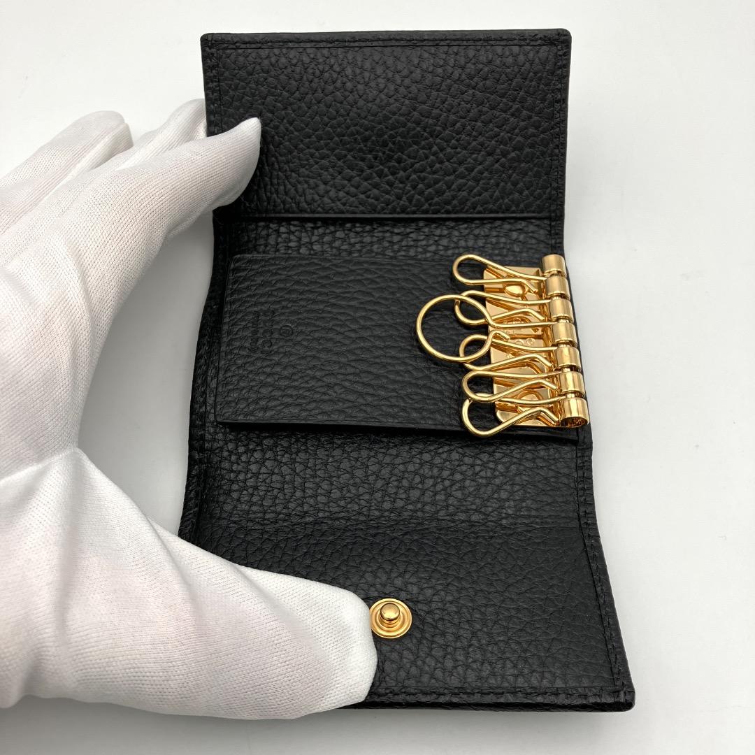 美品 グッチ 6連キーケース GGマーモント ブラック レザー