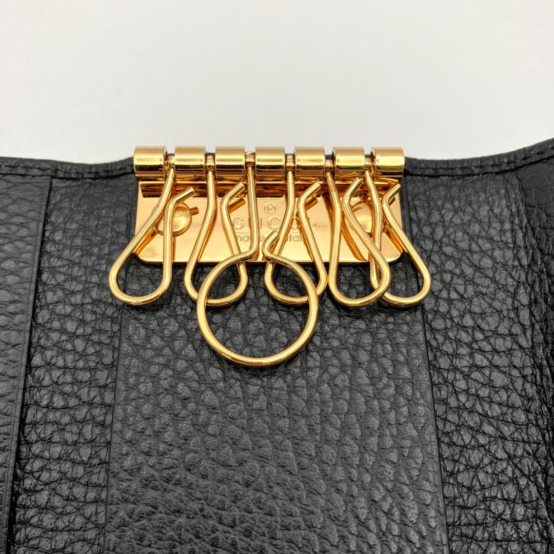 美品 グッチ 6連キーケース GGマーモント ブラック レザー