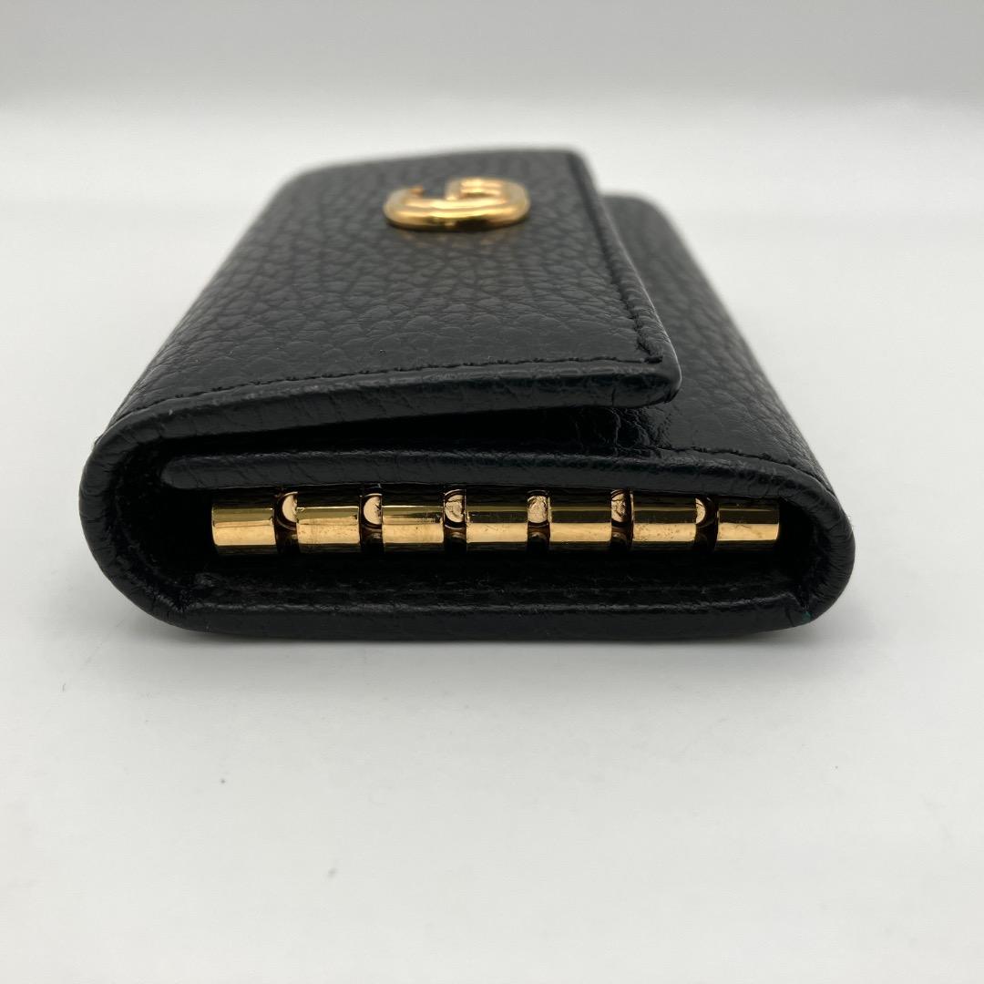 美品 グッチ 6連キーケース GGマーモント ブラック レザー