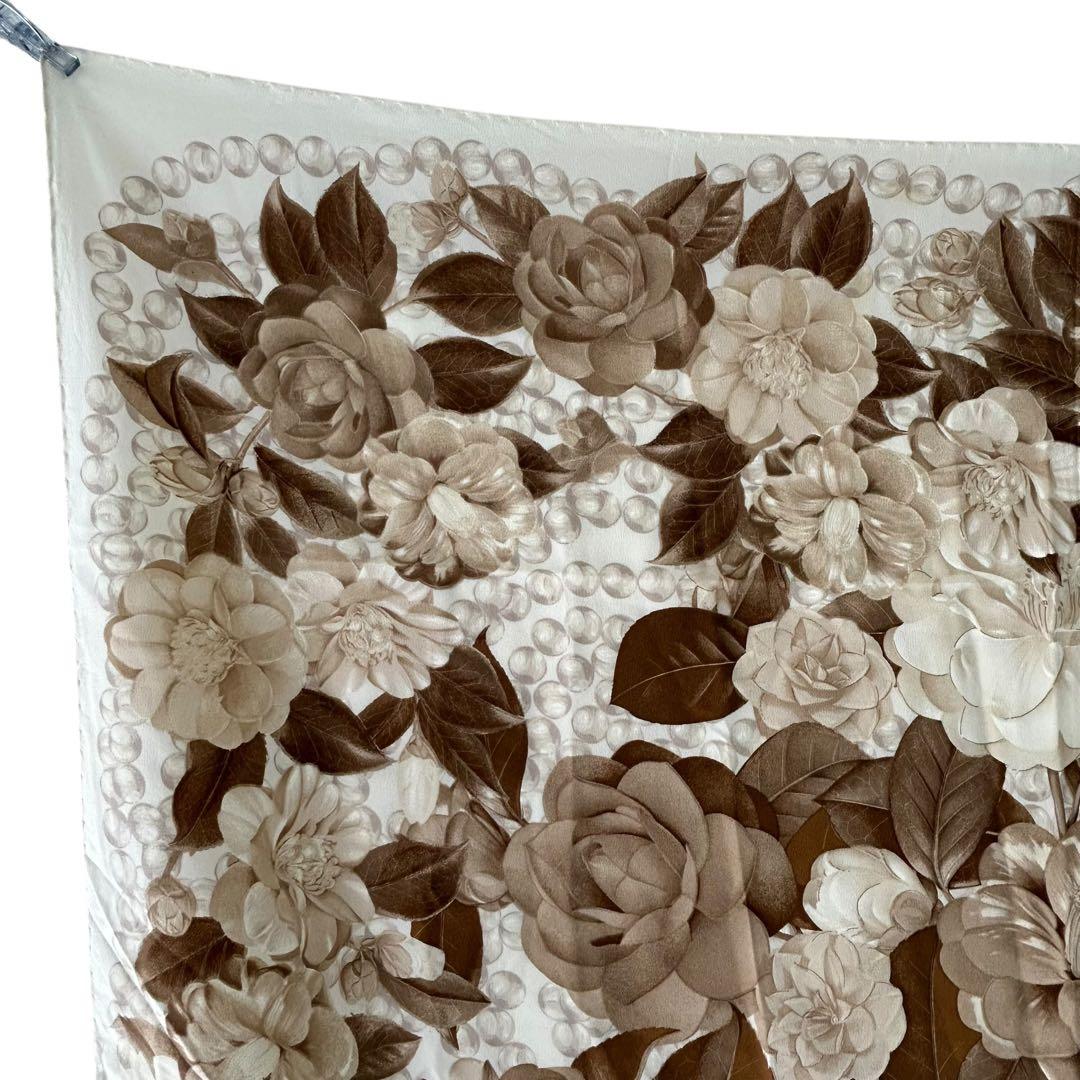 CHANEL シャネル　パール　ローズ　ベージュ　シルク　スカーフ