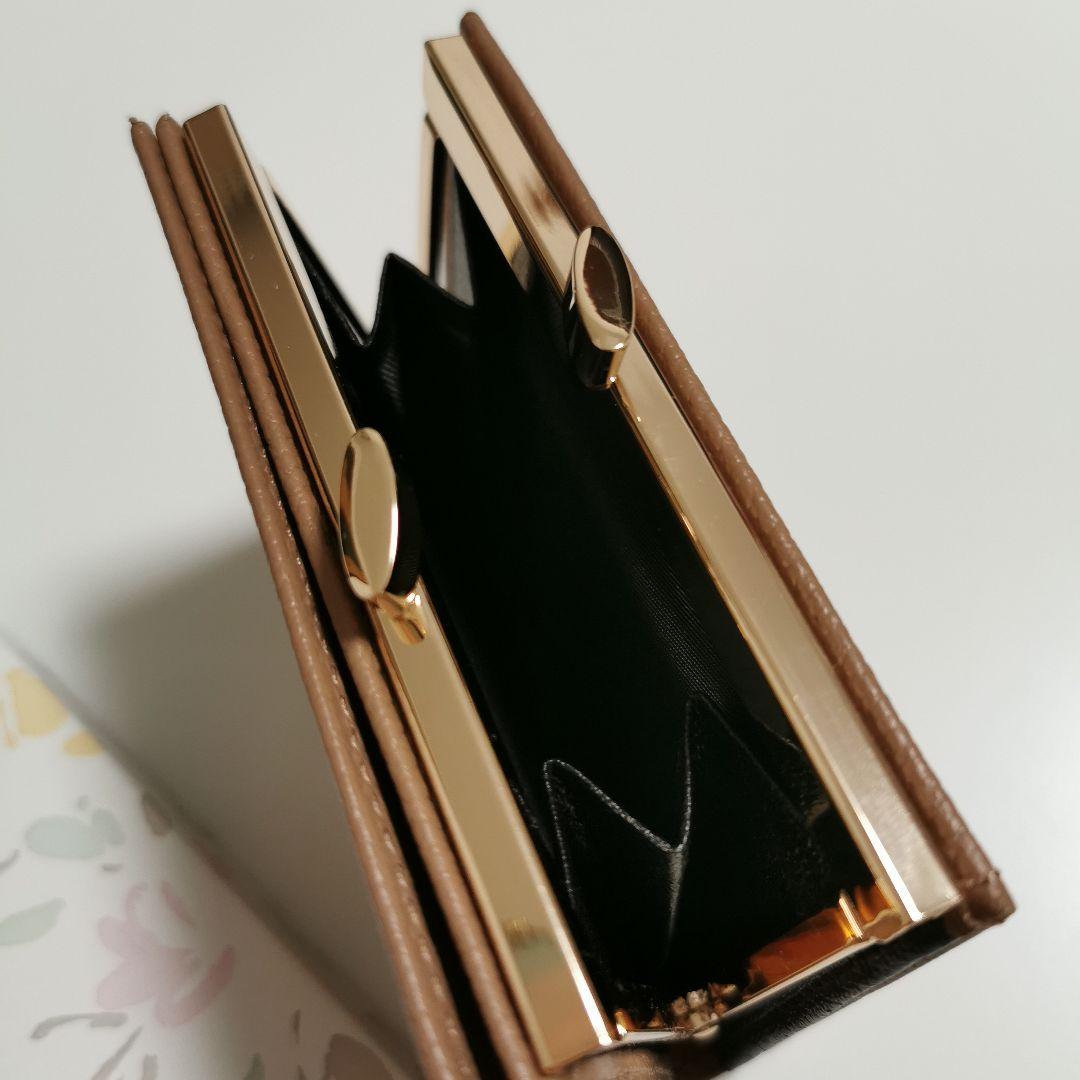 皇居 がま口 二つ折り財布 モカ カフェオレ ブラウン レザー 未使用品