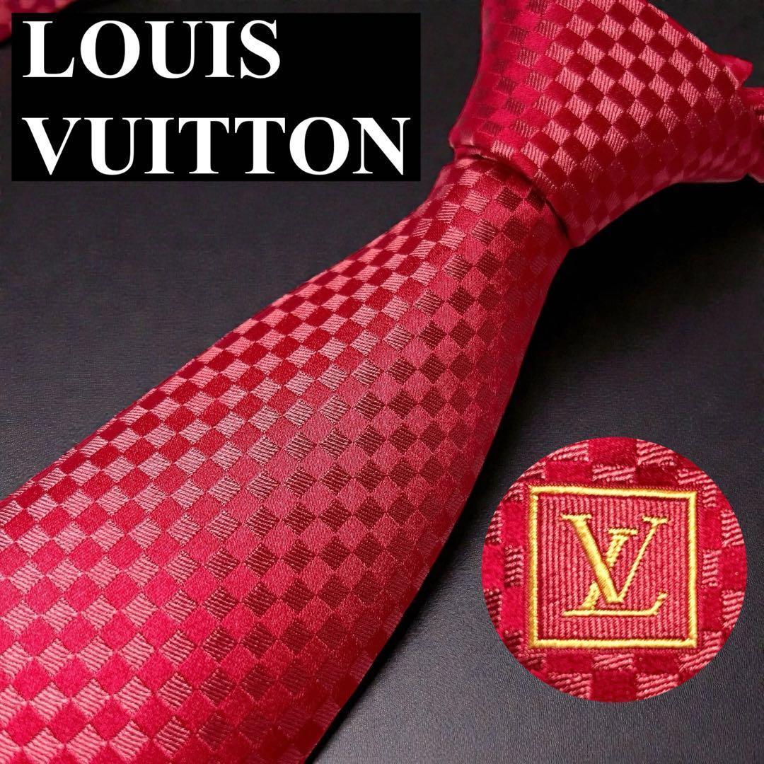 美品 ルイヴィトン マイクロダミエ シルクネクタイ 人気 LVロゴ ソリッド