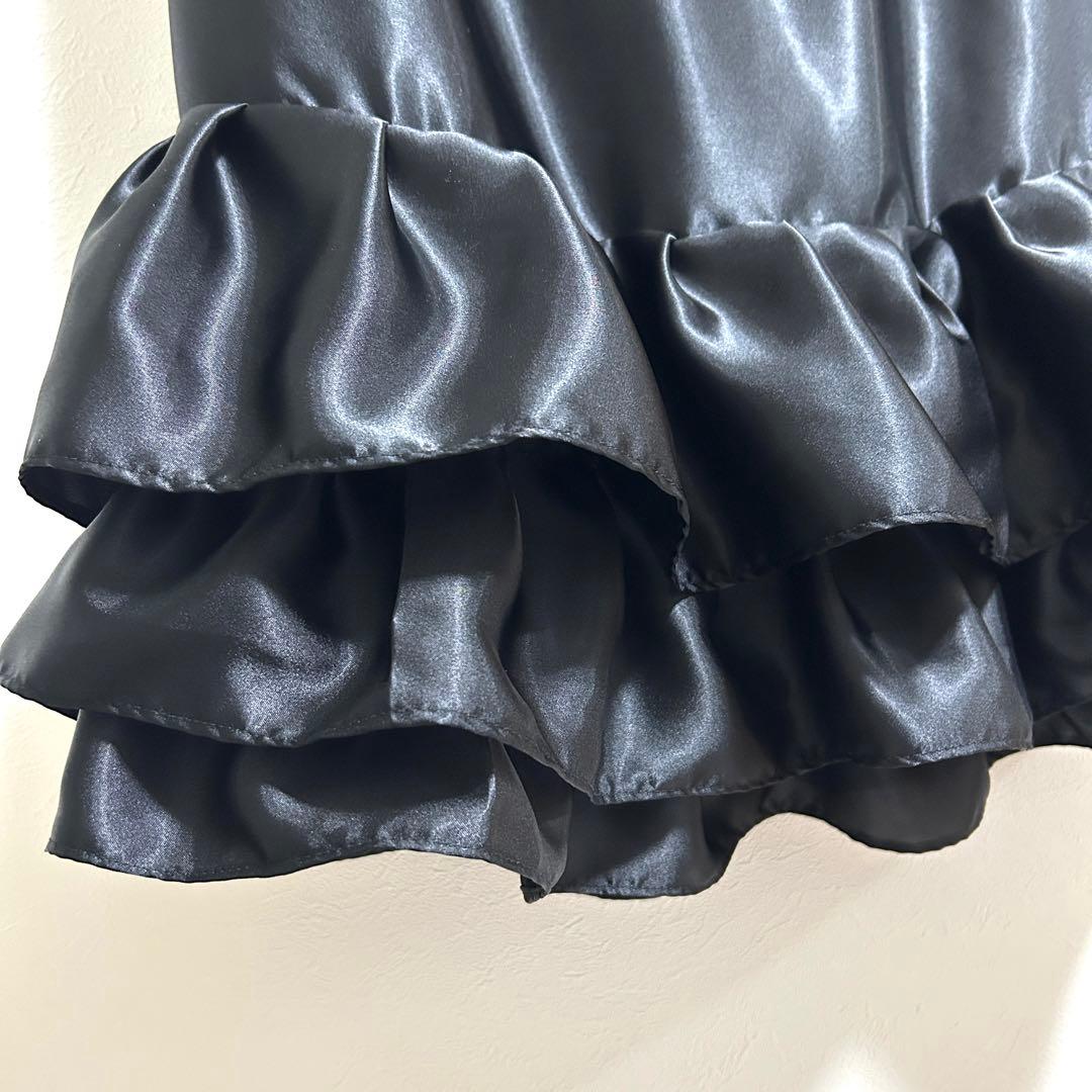 【りえ】スカート裾除け　サテン　黒　フリル　3段　オーダー品