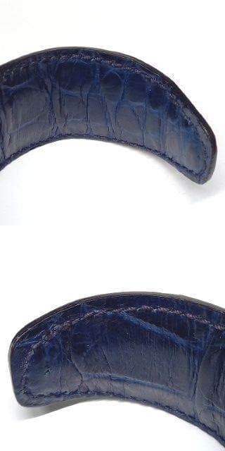 美品 グッチ ブレスレット バングル ワイド クロコ型押し ネイビー×ゴールド