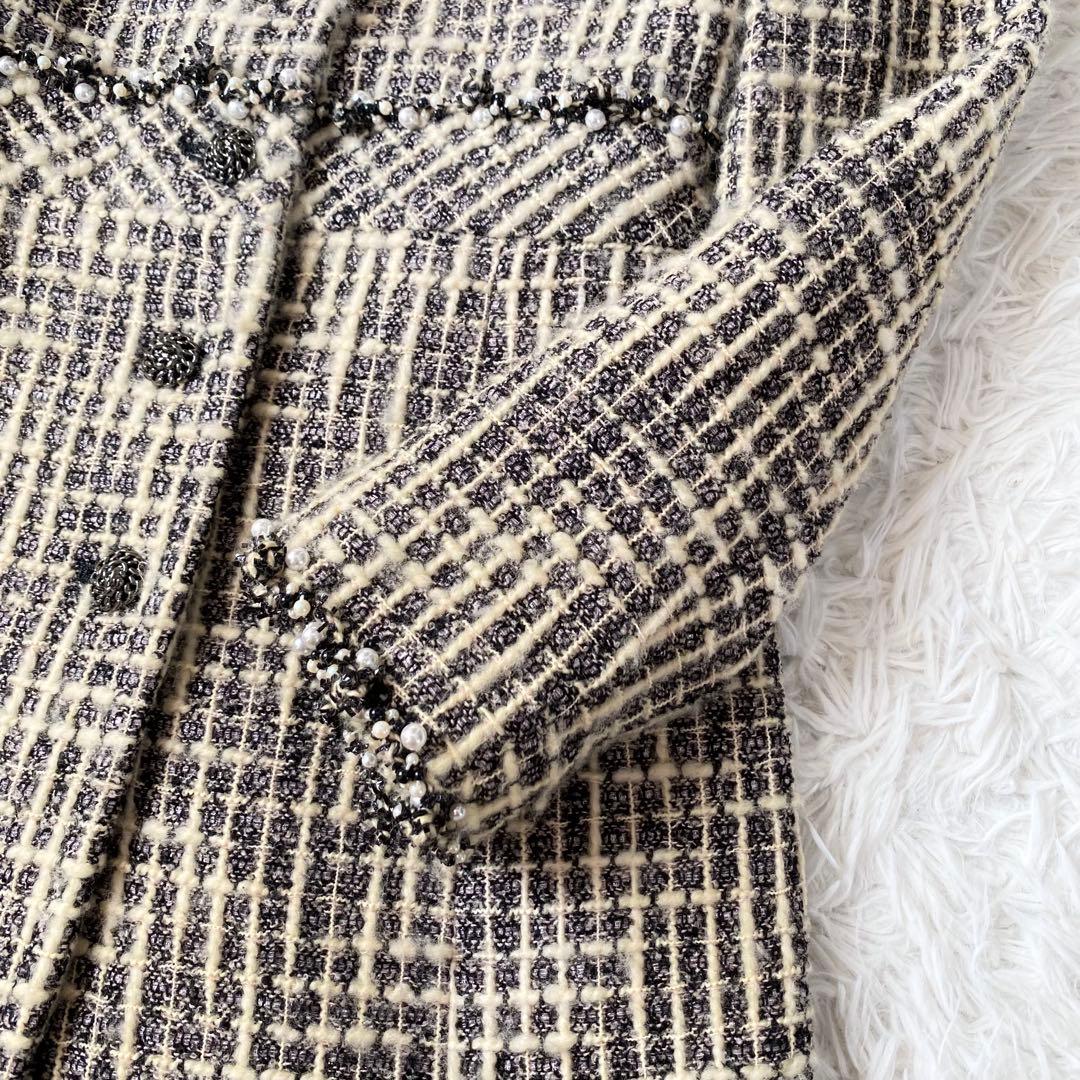 マッチ 極美品*Rene TISSUE社製 ツイードコート ノーカラー