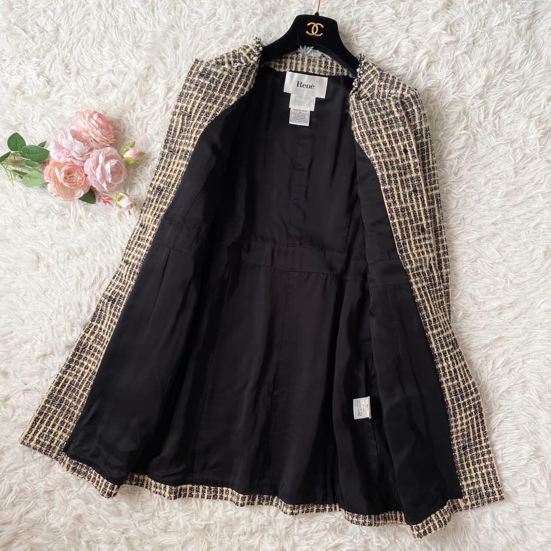 マッチ 極美品*Rene TISSUE社製 ツイードコート ノーカラー