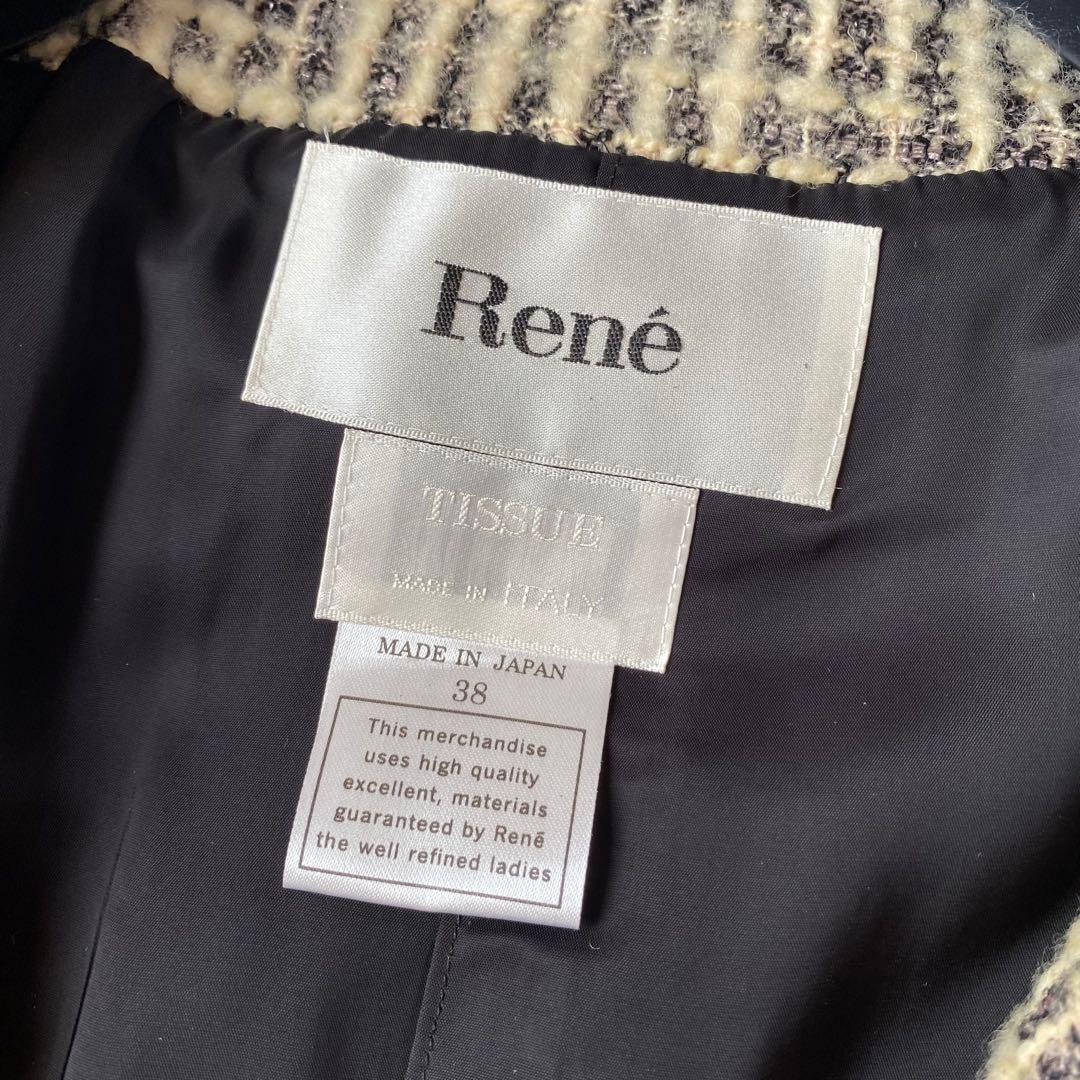 マッチ 極美品*Rene TISSUE社製 ツイードコート ノーカラー