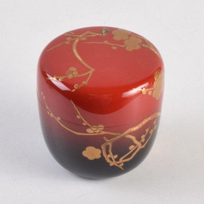 茶道具　輪島塗　正二郎作　曙梅蒔絵　棗　共布共箱　V　8852