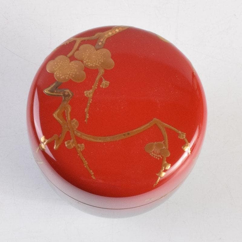 茶道具　輪島塗　正二郎作　曙梅蒔絵　棗　共布共箱　V　8852