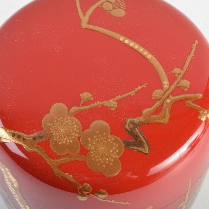 茶道具　輪島塗　正二郎作　曙梅蒔絵　棗　共布共箱　V　8852