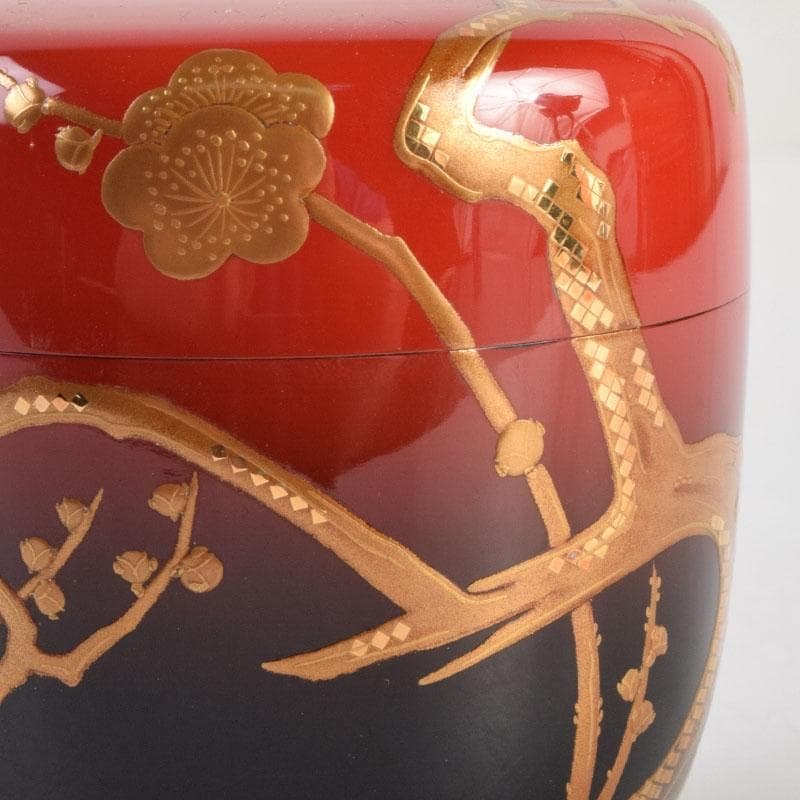 茶道具　輪島塗　正二郎作　曙梅蒔絵　棗　共布共箱　V　8852