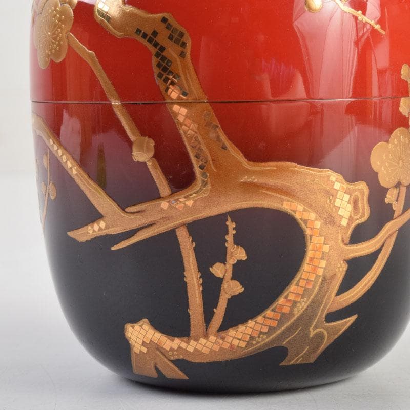 茶道具　輪島塗　正二郎作　曙梅蒔絵　棗　共布共箱　V　8852