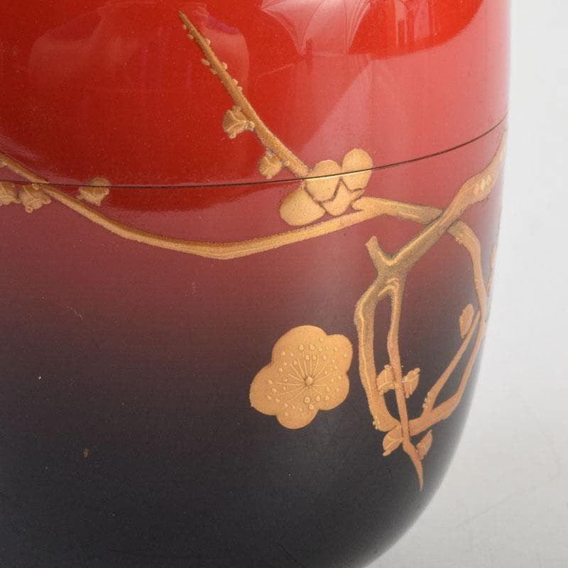 茶道具　輪島塗　正二郎作　曙梅蒔絵　棗　共布共箱　V　8852