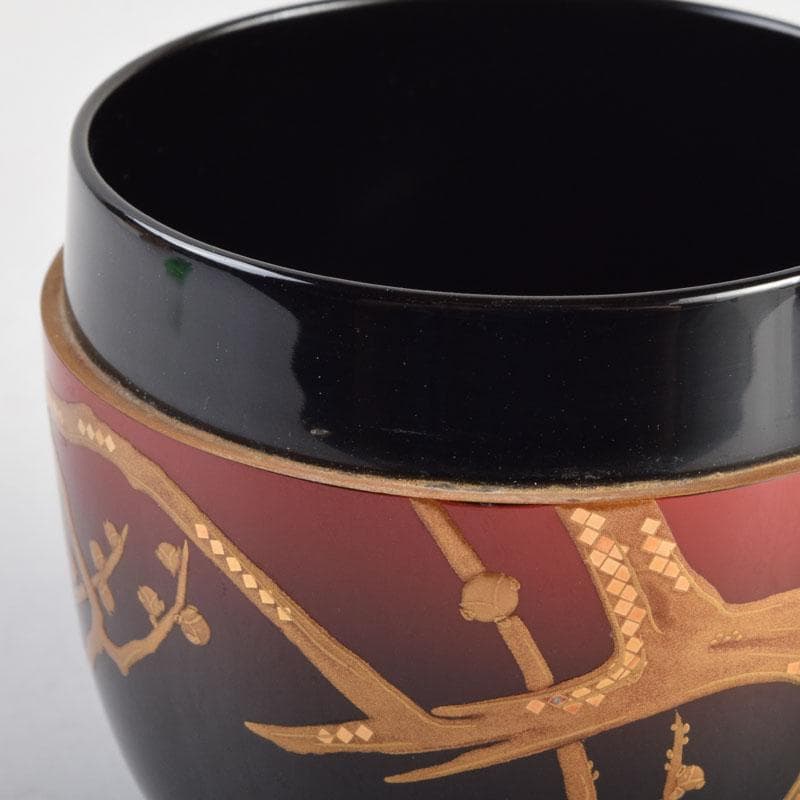 茶道具　輪島塗　正二郎作　曙梅蒔絵　棗　共布共箱　V　8852