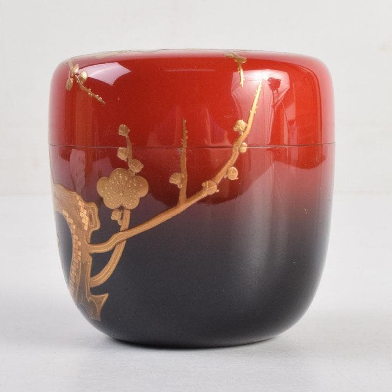 茶道具　輪島塗　正二郎作　曙梅蒔絵　棗　共布共箱　V　8852