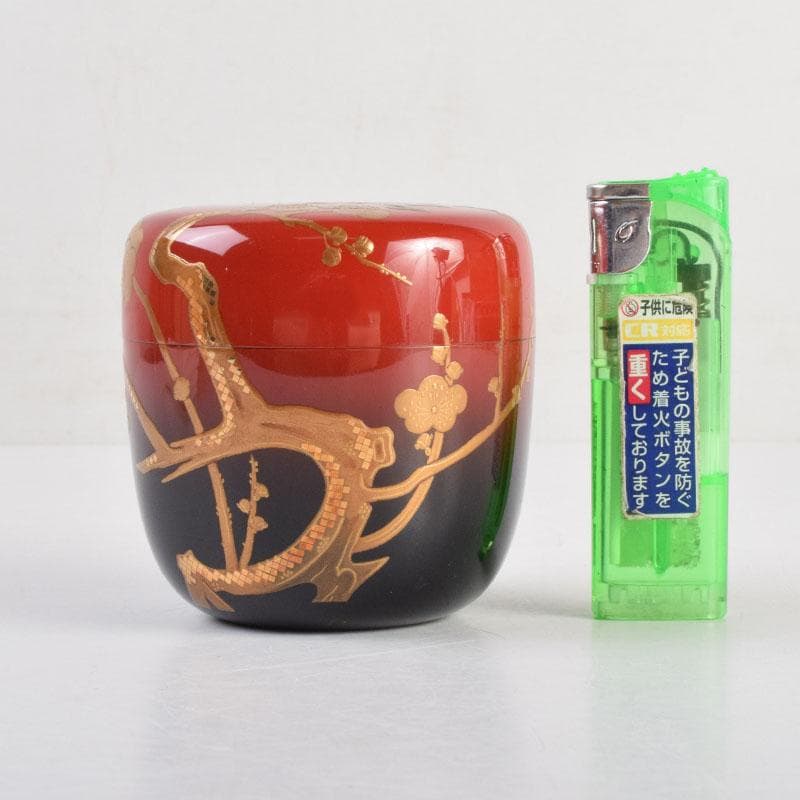 茶道具　輪島塗　正二郎作　曙梅蒔絵　棗　共布共箱　V　8852