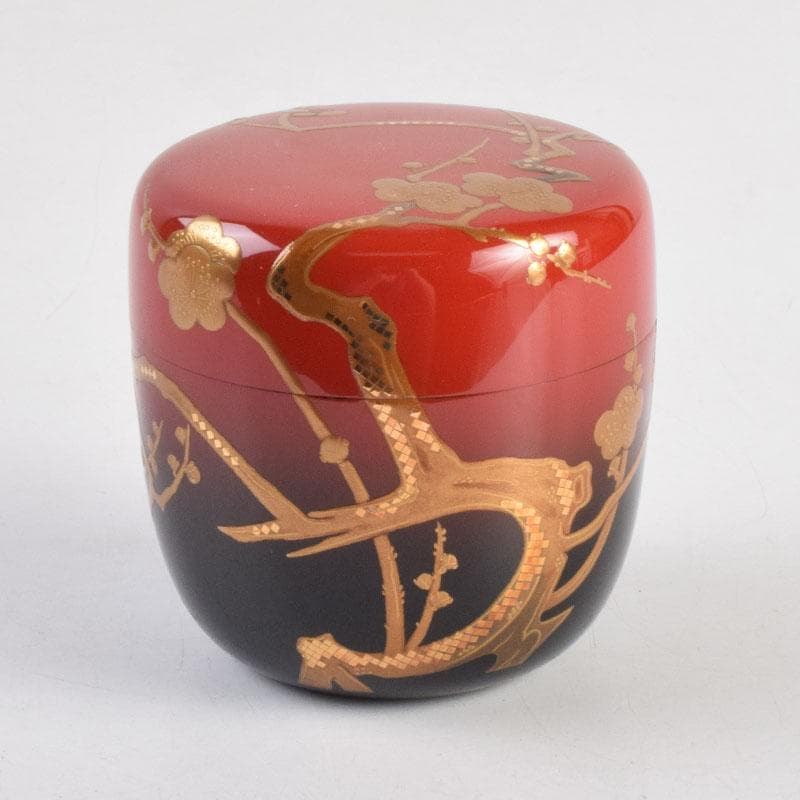 茶道具　輪島塗　正二郎作　曙梅蒔絵　棗　共布共箱　V　8852