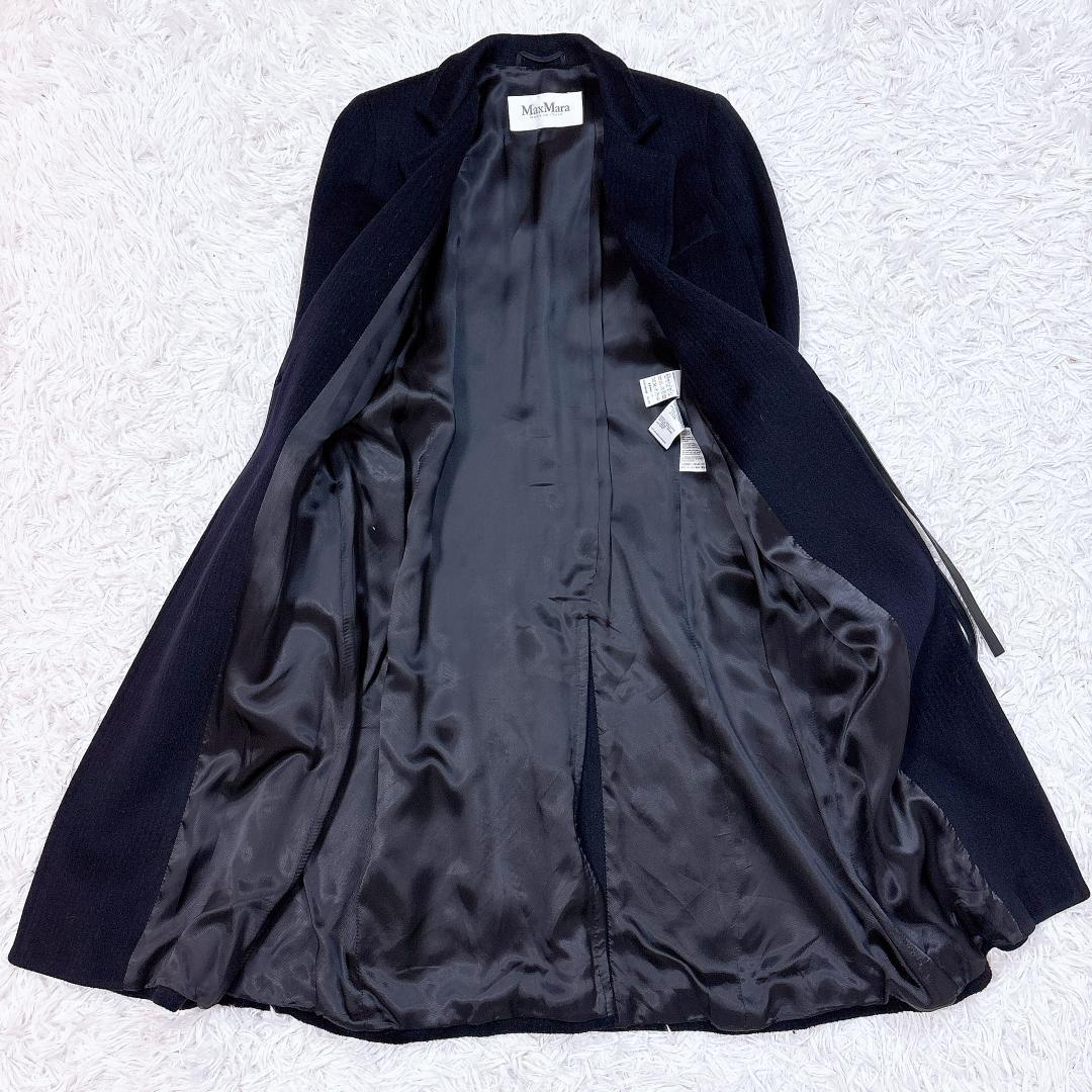 うらら【極美品】MaxMara アルパカウールコート レザーリボン 紺38