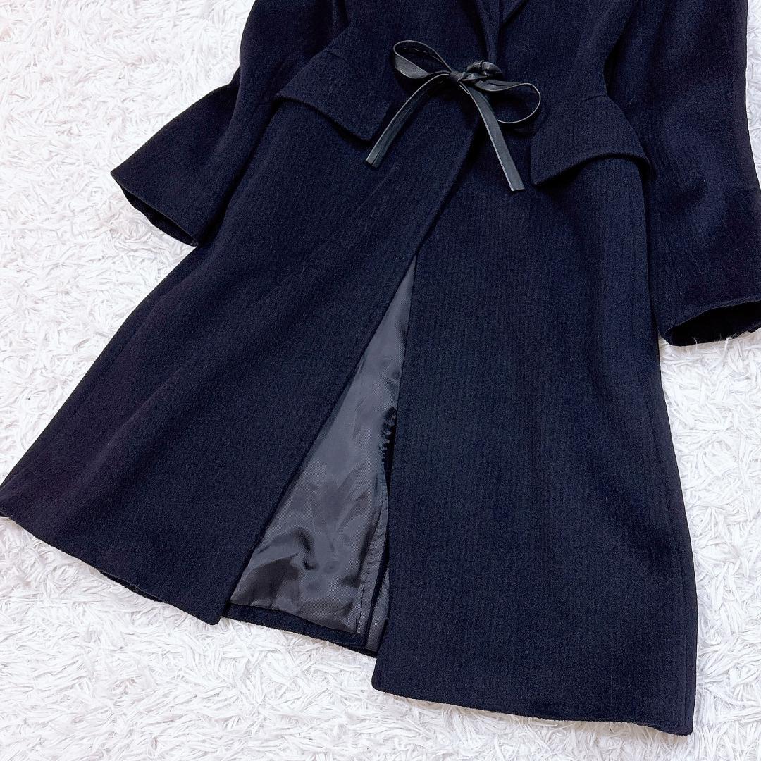 うらら【極美品】MaxMara アルパカウールコート レザーリボン 紺38