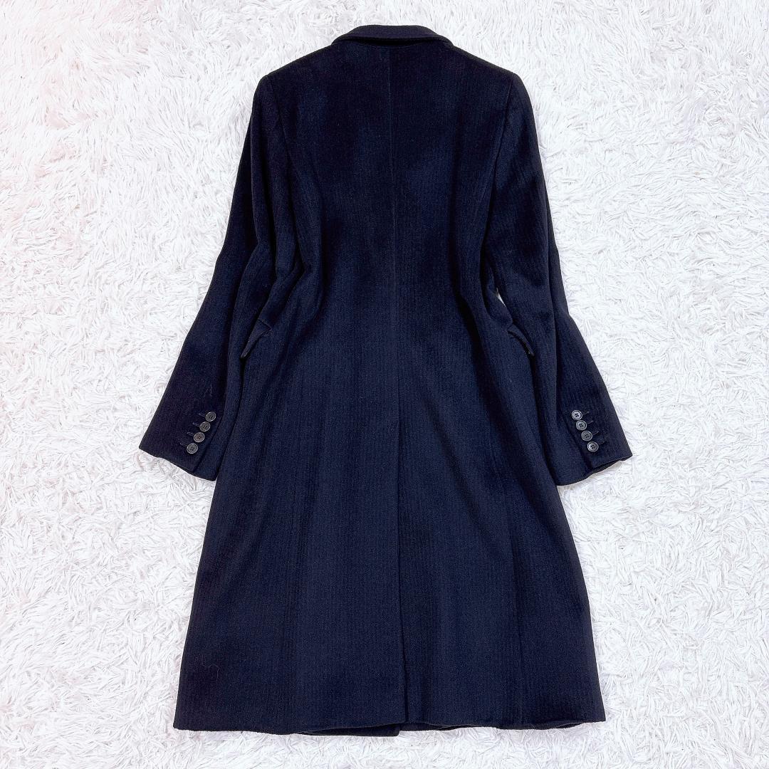 うらら【極美品】MaxMara アルパカウールコート レザーリボン 紺38