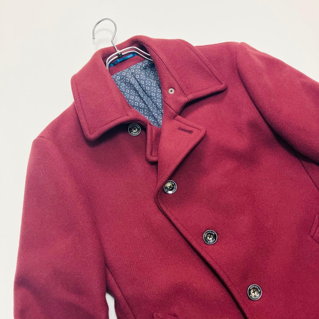 【最高級エクスクルーシブライン】　ムッシュニコル　ピーコート　裏地総柄　ボルドー