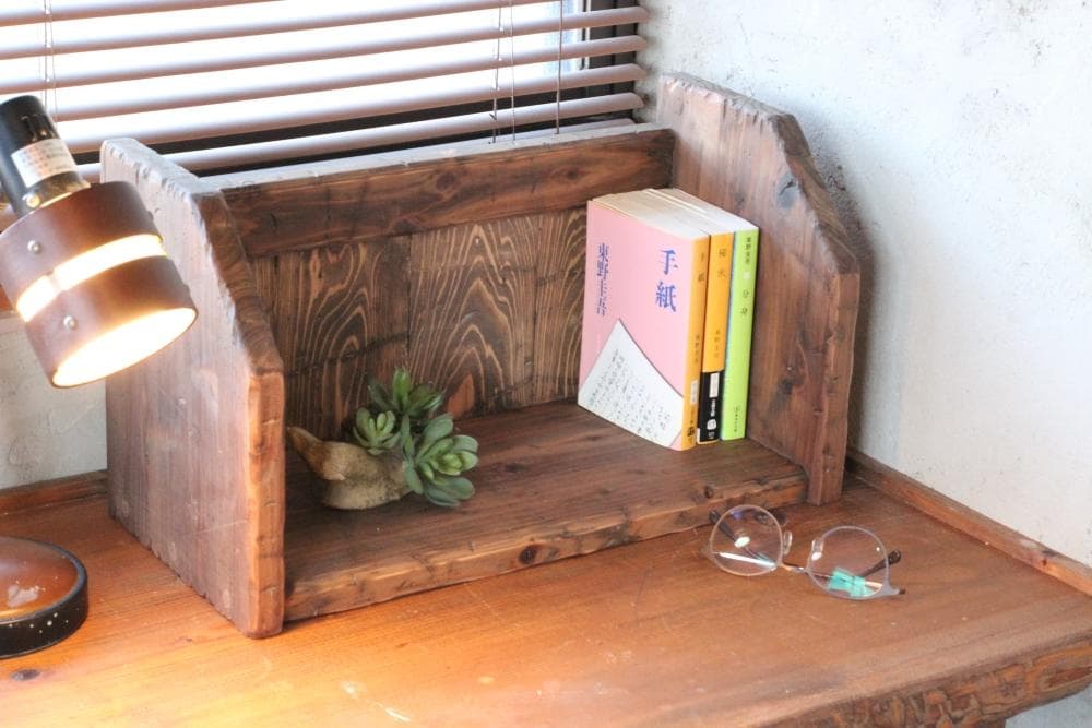 ハンドメイド　ブックシェルフ　ブックスタンド　本立て　アンティーク風　ダメージ