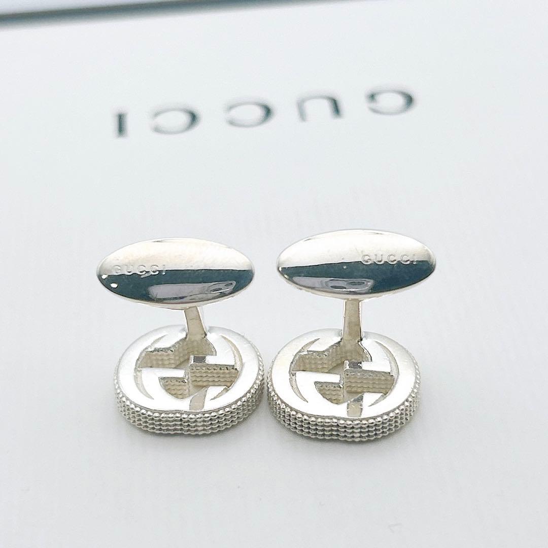 2478-2 美品✨GUCCI カフス　インターロッキング　シルバー925