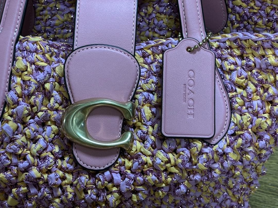 美品COACHコーチ トートバッグ カゴバッグ ピンク CH741 ポーチ付き