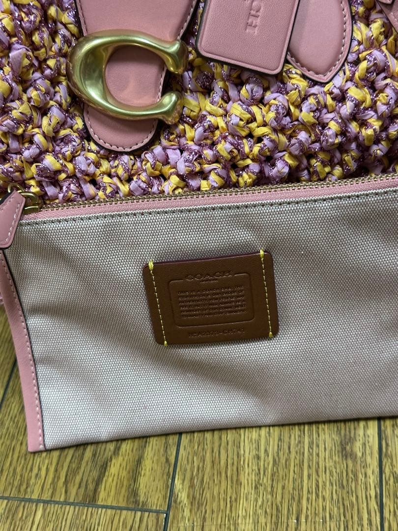 美品COACHコーチ トートバッグ カゴバッグ ピンク CH741 ポーチ付き