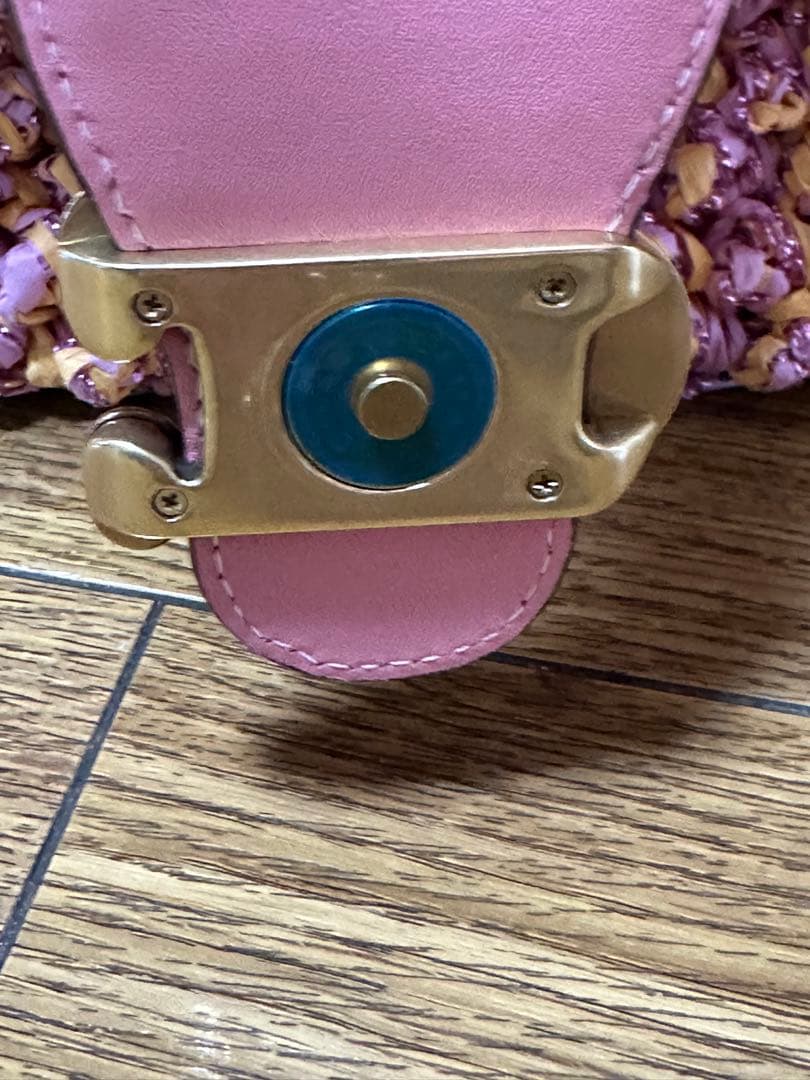 美品COACHコーチ トートバッグ カゴバッグ ピンク CH741 ポーチ付き