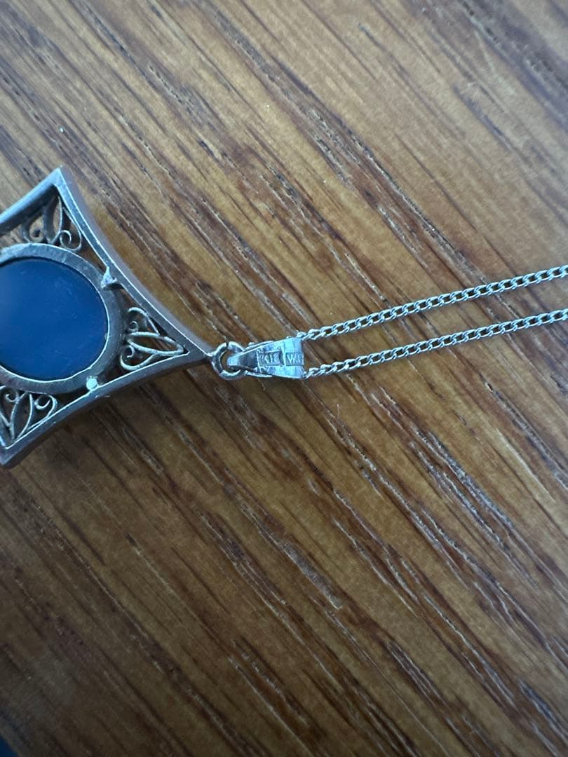 青いオパール k18WGシルバーネックレス ダイヤモンド型