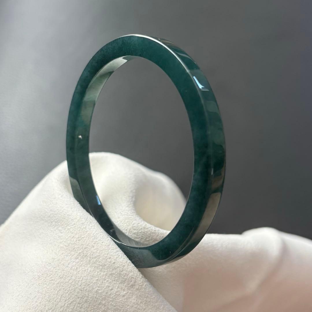 天然　本翡翠　A貨　藍水　深緑　氷種　バングル　鑑定書付き