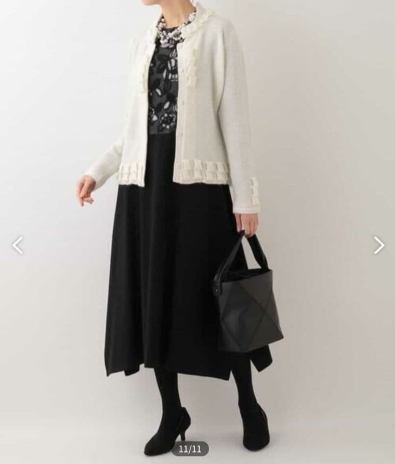 HIROKO BIS【日本製】フラワージャガード切り替えワンピース size9